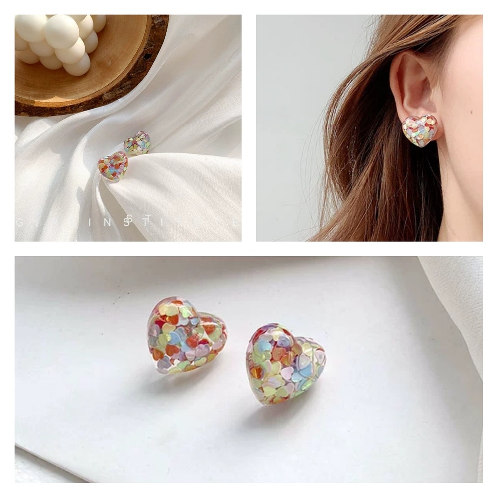 Cute Confetti Filled Heart Earrings - Picture 1 of 7